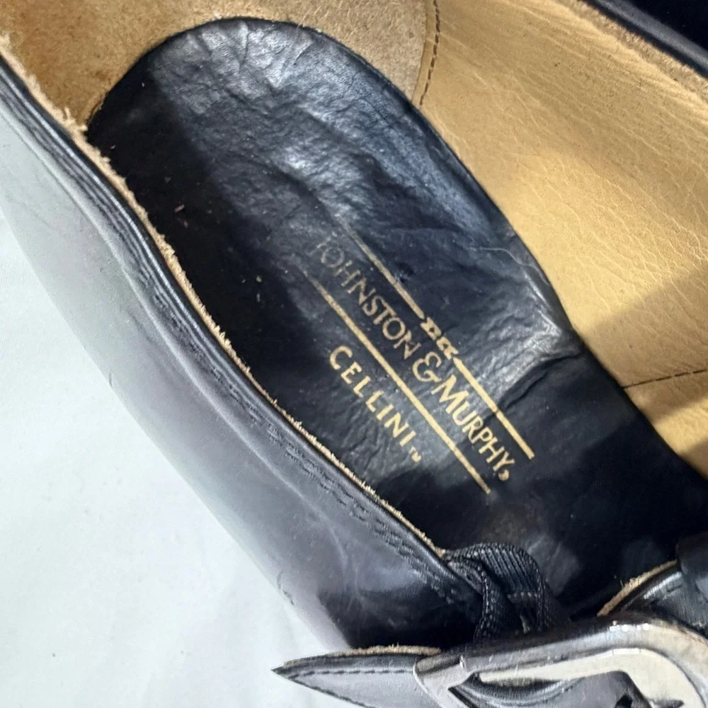 Johnston & Murphy Cellini Black Italian Leather Fisherman Buckle Shoes Size 10